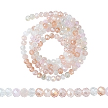 Honeyhandy Electroplate Glass Beads Strands, Faceted, Rondelle, Misty Rose, 4.5x3.5mm, Hole: 1mm, about 140~143pcs/strand, 18.90 inch~19.29 inch(48cm~49cm)