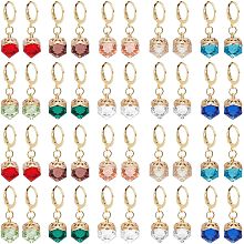 PandaHall Elite 20 Pairs 10 Color Leverback Dangle Earrings Glass Rhombus Dangle Aurora Borealis Color Earrings Rainbow Colors Jewelry for Women Gift Small Bussiness Valentine's Day 14x10x10mm