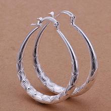 Honeyhandy Women Big Earrings Silver Color Plated Brass Fancy Cut teardrop, Hoop Earrings, 39x32mm