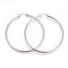 Honeyhandy 304 Stainless Steel Big Hoop Earrings, Stainless Steel Color, 56x54x2mm, 12 Gauge, Pin: 1mm