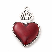 Honeyhandy Alloy Enamel Pendants, Antique Silver, Sacred Heart Charm, FireBrick, 29.5x20x4mm, Hole: 2mm