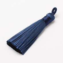 Honeyhandy Polyester Tassel Big Pendant Decorations, Ice Silk Tassel, Prussian Blue, 60~67x8mm, Hole: 5x7mm