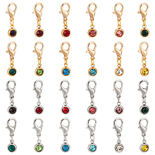 PandaHall Elite 24Pcs 2 Colors 303 Stainless Steel Rhinestone Pendant Decoration, Birthstone Charms, with Zinc Alloy Lobster Claw Clasps and Iron Open Jump Rings, Golden & Stainless Steel Color, 21mm, 12pcs/set, 1set/color