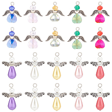 SUNNYCLUE 1 Box 30Pcs Angel Beads Guardian Angel Charms Bulk Beading Fairy Charm Wing Bead Love Heart Faceted Glass Beads Christmas Angel Charms for jewellery Making Charm Party Favor Gift DIY Craft