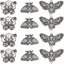 SUNNYCLUE 1 Box 24Pcs Moth Charms Halloween Antique Silver Skull Charms Gothic Style Moon Phase Moth Insect Charm Butterfly Skeleton Head Horror Charm for Jewelry Making Charms DIY Craft Supplies