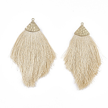 Honeyhandy Polyester Tassel Big Pendant Decorations, with Alloy Findings, Golden, BurlyWood, 100~108x51~62x7mm, Hole: 2mm