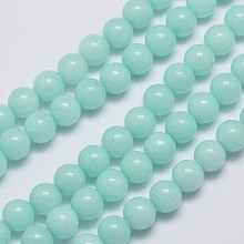 Honeyhandy Natural Malaysia Jade Beads Strands, Imitation Amazonite, Round, Dyed, Pale Turquoise, 6mm, Hole: 0.8mm, about 64pcs/strand, 15 inch