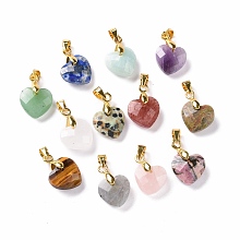 Honeyhandy Natural Gemstone Pendants, with Golden Tone Brass Clasp, Faceted Heart Charms, 11x12x5mm, Hole: 4.5x3.5mm