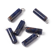 Honeyhandy Natural Sodalite Pendants, with Platinum Tone Brass Findings, Column Charm, 27x8mm, Hole: 6x3.2mm