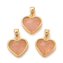 Honeyhandy Natural Rose Quartz Charms, with Real 18K Gold Plated Brass Findings, Long-Lasting Plated, Lead Free & Cadmium Free, Heart, 12x11.5x5mm, Hole: 4x3mm