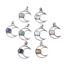 Honeyhandy Natural & Synthetic Gemstone Pendants, with Brass Findings, Moon, 38~38.5x30~31x6~7mm, Hole: 5x7mm