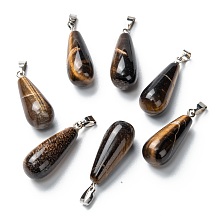 Honeyhandy Natural Tiger Eye Pendants, with Platinum Brass Findings, Teardrop, 26.5~29x10mm, Hole: 2.5~3.5x4~6mm