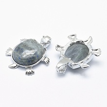 Honeyhandy Natural Labradorite Pendant, with Alloy Findings, Tortoise, Platinum, 38x30.5x8.2mm, Hole: 3x4.5mm