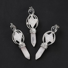 Honeyhandy Natural Quartz Crystal Big Pendants, Rock Crystal, Eco-Friendly Brass Finding, Platinum, Cadmium Free & Lead Free, Sceptre, 61x24mm, Hole: 7x4.5mm