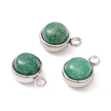 Honeyhandy Natural Green Aventurine Charms, with 304 Stainless Steel Findings, Half Round, Stainless Steel Color, 13.5x10x7.5mm, Hole: 2.5mm