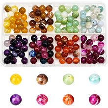 NBEADS 128 Pcs 8 Colors Natural Striped Agate Beads, 8mm Banded Agate Round Beads Genuine Stone Beads Loose Gemstone for Bracelet Necklace Earrings Jewelry Making