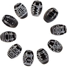 OLYCRAFT 10 Pcs Tibetan Style Dzi Beads 1.2mm Hole Dzi Eyes Beads Natural Agate Beads Oval Tibet Dzi Mala Beads Amulet Tibetan Loose Beads for Necklace Bracelet Earrings DIY Design -13.5x10mm