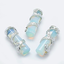 Honeyhandy Opalite Pendants, with Brass Findings, Column with Dragon, Platinum, 40.5~41.5x14x15mm, Hole: 3.5x5mm