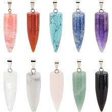 OLYCRAFT 10pcs Bullet Shape Natural Gemstone Pendants Platinum Brass Findings Pointed Chakra Pendants Quartz Crystal Stone Charm for Jewelry Making