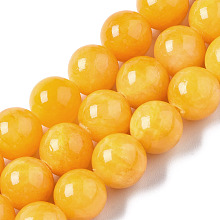 Honeyhandy Natural Dyed Yellow Jade Gemstone Bead Strands, Round, Gold, 10mm, Hole: 1mm, about 40pcs/strand, 15.7 inch