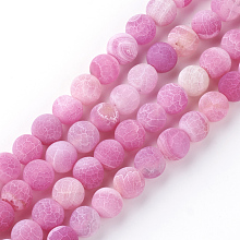 Honeyhandy Natural Fire Crackle Agate Bead Strands, Frosted, Dyed, Round, Hot Pink, 6mm, Hole: 1.5mm, about 63pcs/strand, 15.7 inch