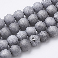 Honeyhandy Electroplate Natural Druzy Geode Weathered Agate Beads Strands, Frosted, Dyed, Round, Platinum Plated, 7.5~8mm, Hole: 2mm, about 44~46pcs/strand, 14.5~15 inch