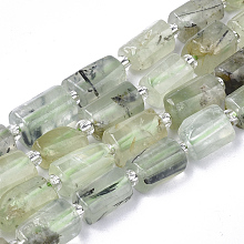 Honeyhandy Natural Prehnite Beads Strands, Faceted, Column, 8~11x6~8x5~7mm, Hole: 1mm, about 15~17pcs/strand, 7.28~7.48 inch