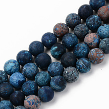 Honeyhandy Natural American Turquoise Beads Strands, Frosted, Dyed & Heated, Round, Prussian Blue, 8mm, Hole: 1mm, about 45~46pcs/strand, 15.16'(38.5cm)