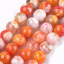 Honeyhandy Dyed Natural Agate Beads Strands, Round, Coral, 8mm, Hole: 1mm, about 48pcs/strand, 14.9 inch