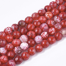 Honeyhandy Natural Crackle Agate Beads Strands, Dyed, Faceted, Round, FireBrick, 6mm, Hole: 1mm, about 63pcs/strand, 14.5 inch