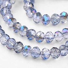 Honeyhandy Electroplate Glass Bead Strands, Half Rainbow Plated, Faceted Rondelle, Cornflower Blue, 6x4mm, Hole: 1mm, about 85pcs/strand, 16 inch