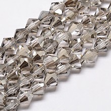 Honeyhandy Imitate Austrian Crystal Bicone Glass Beads Strands, Grade AA, Faceted, Light Grey, 6x6mm, Hole: 1mm, about 46~48pcs/strand, 10.5 inch