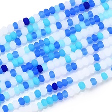 Honeyhandy Faceted Glass Beads Strands, Frosted, Rondelle, Dodger Blue, 2.5~3.2x1.8~2.6mm, Hole: 0.8mm, about 185~186pcs/Strand, 15.55~15.75 inch(39.5~40cm)