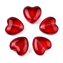 Honeyhandy Transparent Spray Painted Glass Beads, Heart, Red, 12x12x5.5mm, Hole: 1mm