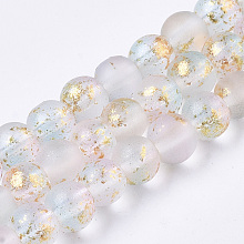 Honeyhandy Frosted Spray Painted Glass Beads Strands, with Golden Foil, Round, Lavender Blush, 4~5mm, Hole: 0.9~1.2mm, about 95~103pcs/Strand, 13.78 inch~14.88 inch(35~37.8cm)