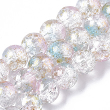 Arricraft Transparent Spray Painted Crackle Glass Bead Strands, with Golden Foil, Round, Light Sky Blue, 8~9mm, Hole: 1.2~1.5mm, about 46~56pcs/Strand, 14.37 inches~16.3 inches(36.5~41.4cm)