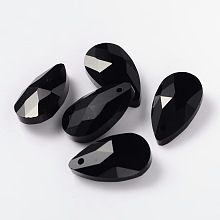 Honeyhandy Faceted Teardrop Glass Pendants, Black, 16x9x6mm, Hole: 1mm