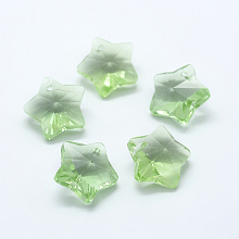 Honeyhandy Transparent Glass Pendants, Faceted, Star Charms, Pale Green, 13x13.5x7mm, Hole: 1mm