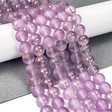 Frosted Transparent Glass Bead Strands, with Gold Powder, Round, Plum, 8mm, Hole: 1mm, about 102pcs/strand, 30.71''(78cm)