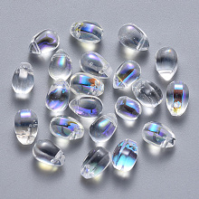 Honeyhandy Transparent Spray Painted Glass Charms, AB Color Plated, Teardrop, Clear AB, 9x6x6mm, Hole: 1mm