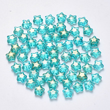 Arricraft Spray Painted Glass Beads, with Glitter Powder, Star, Turquoise, 8x8.5x4mm, Hole: 1mm