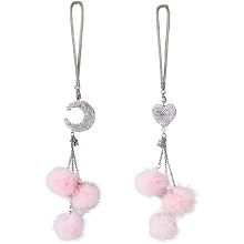 DICOSMETIC 2Pcs Rhinestone 2 Style Car Hanging Ornaments Rhinestone Heart and Moon Decorative Pendants 280mm Kawaii Fuzzy Plush Ball Hanging Pendants for Mirror Car Home Window Christmas Ornaments