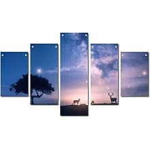 CREATCABIN 5 Pieces Canvas Wall Art Purple Starry Sky Prints Oxford Cloth Nature Landscape Hanging Wall Decor Modern Artwork Painting for Home Office Decor Living Room Gallery Unframed 53 x 29.5 Inch