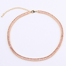 Honeyhandy Cubic Zirconia Classic Tennis Necklace, Golden Brass Rectangle Link Chain Necklaces, Pink, 12.99 inch(33cm)