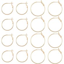 BENECREAT 16Pcs 2 Size Real 18K Gold Plated Hoop Earring Findings, Brass Round Beading Hoop for DIY Jewellery Earring Making Supplies, Pin: 0.6mm