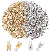 CREATCABIN 1 Box 400pcs 2 Color Fold Over Crimp Ends Crimp Caps Tips 3mm Leather Ribbon Cord Clamp Clasp Connector for Jewelry Making Necklace Cord DIY Craft