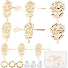 CREATCABIN 1 Box 30Pcs Real 18K Gold Plated Brass Rose Flower Earring Findings with Loop Earring Post Connector with 30Pcs Jump Rings 100Pcs Ear Nuts for Women DIY Jewelry Making Accessories