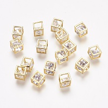 Honeyhandy Brass Cubic Zirconia Charms, Cube, Real 18K Gold Plated, 4.5x4.5x4.5mm