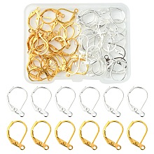 50Pcs 2 Color Brass Leverback Earring Findings, with Loops, Golden & Silver, 15x10mm, Hole: 1mm