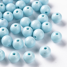 Honeyhandy Opaque Acrylic Beads, Round, Sky Blue, 10x9mm, Hole: 2mm, about 940pcs/500g